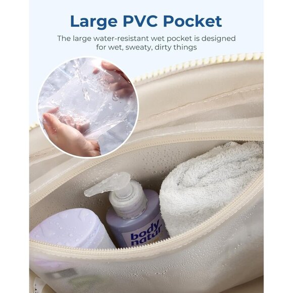 BAGSMART Gym Bag Beige Women Water-Resistant Travel Duffel with Wet Pocket - Picture 6 of 8